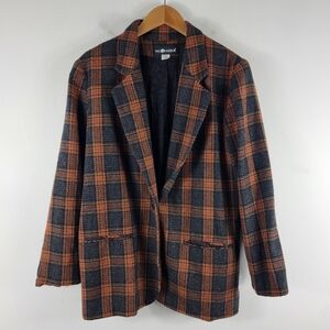 Vintage 90s Sag Harbor Wool Plaid Checkered Single Breasted Notch Lapel Blazer